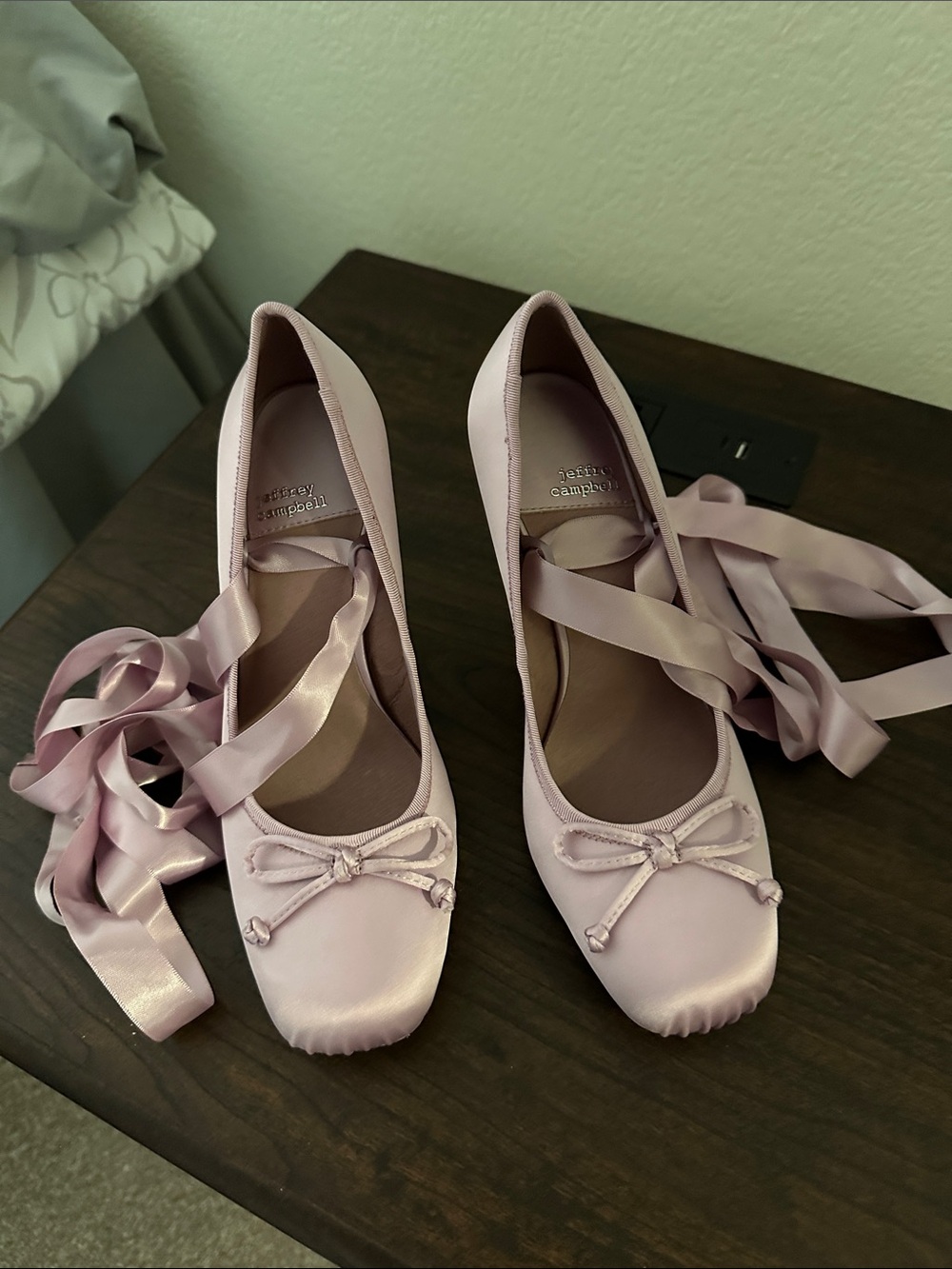 Jeffrey Campbell Light Pink Satin Ballet Heels with Wrap Ribbons